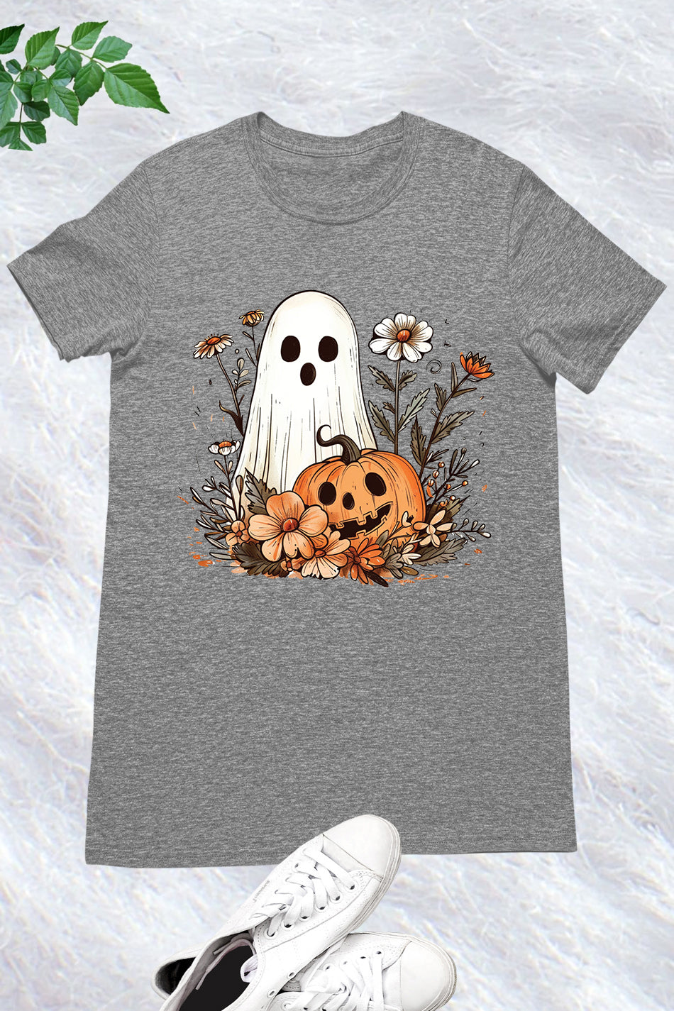 Ghost Pumpkin Fall Floral Halloween Shirt