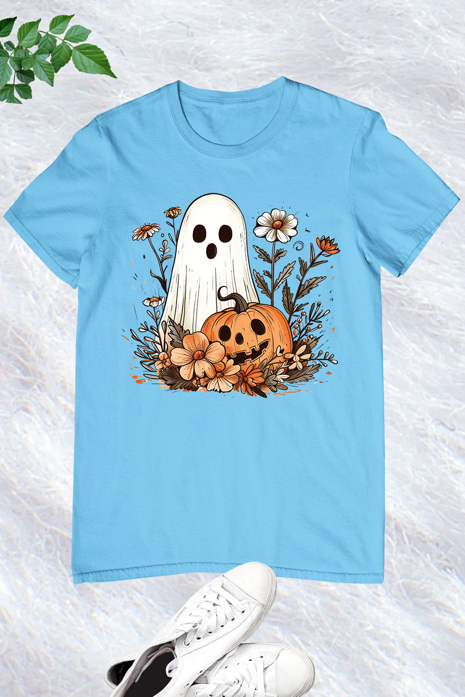 Ghost Pumpkin Fall Floral Halloween Shirt