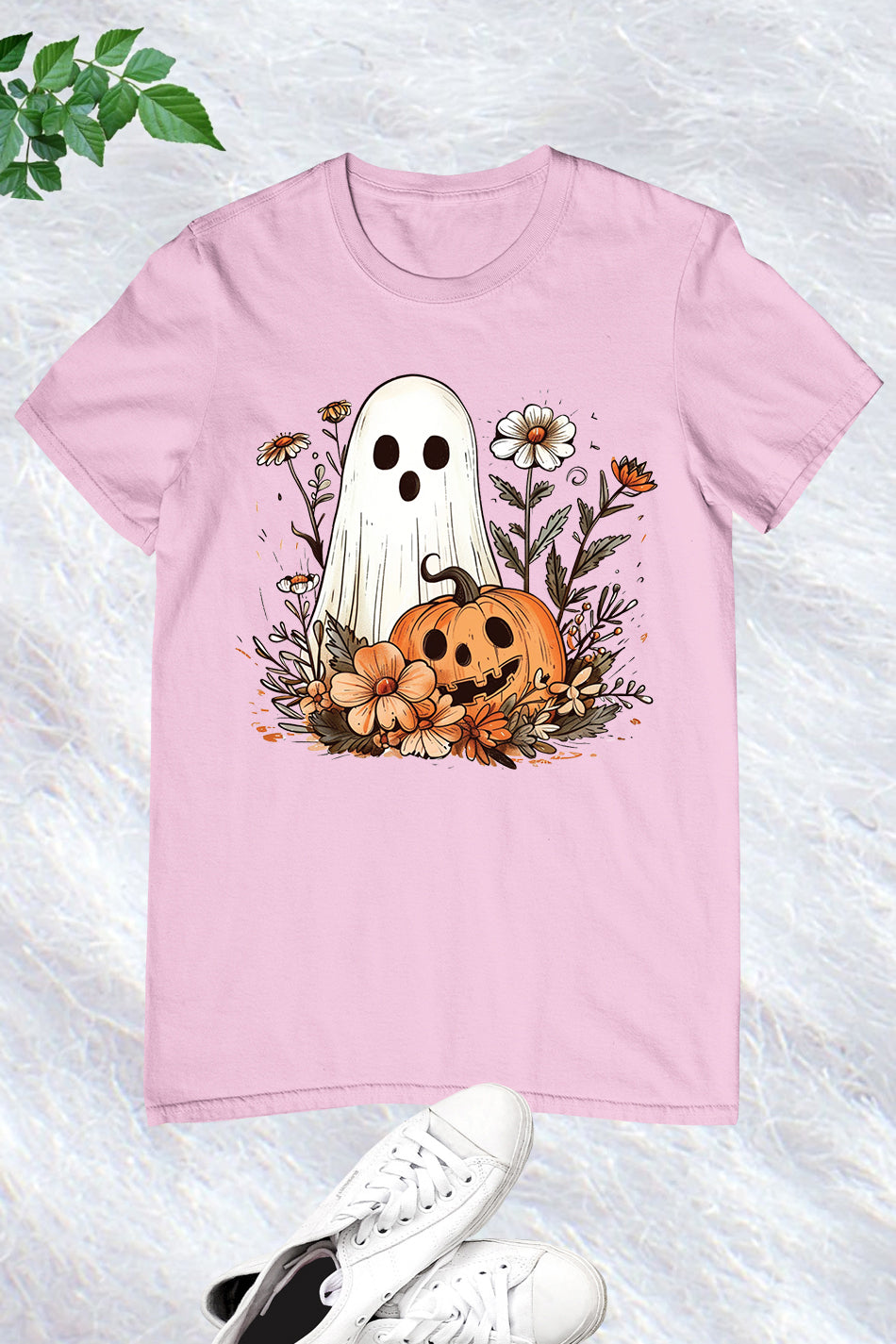 Ghost Pumpkin Fall Floral Halloween Shirt