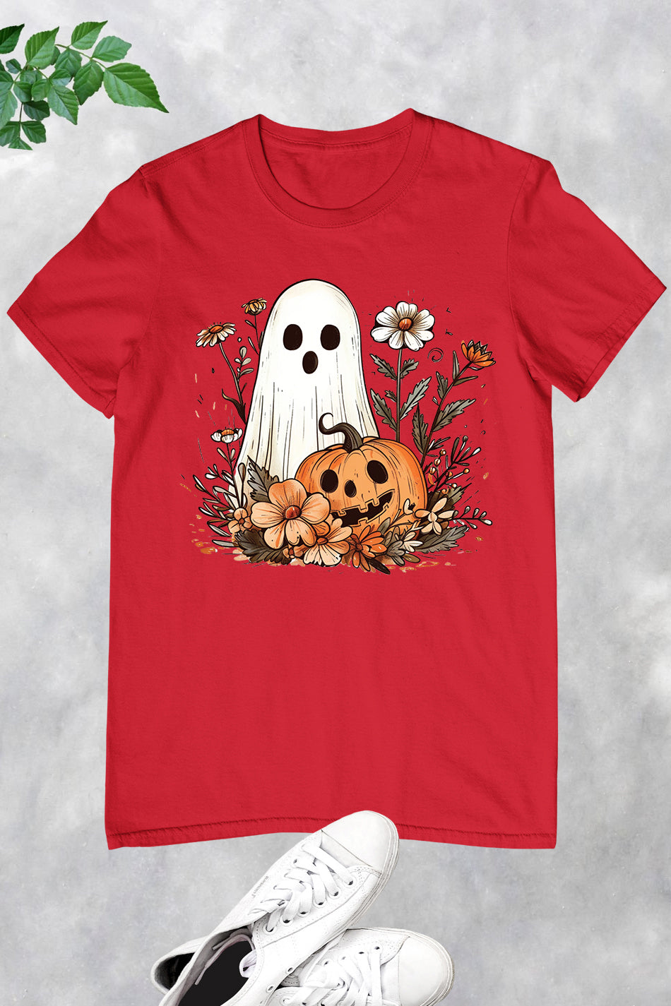 Ghost Pumpkin Fall Floral Halloween Shirt