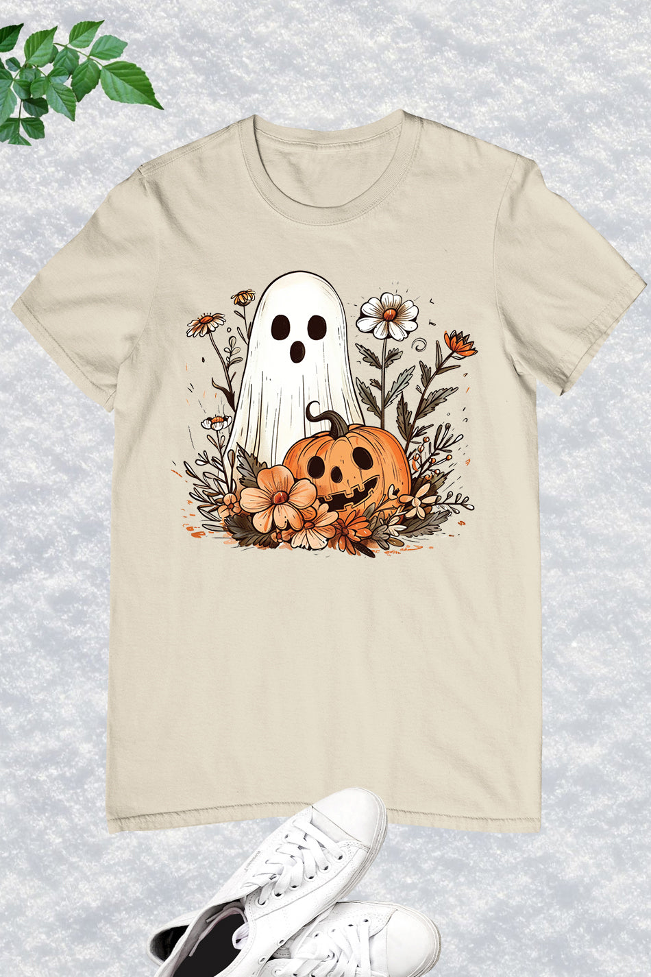 Ghost Pumpkin Fall Floral Halloween Shirt