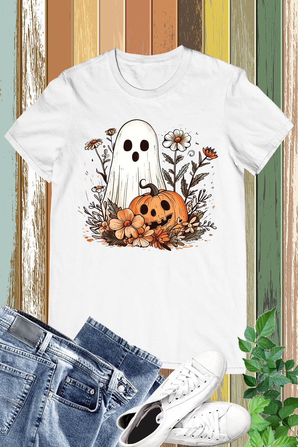 Ghost Pumpkin Fall Floral Halloween Shirt