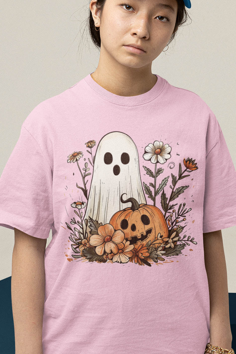 Ghost Pumpkin Fall Floral Halloween Shirt