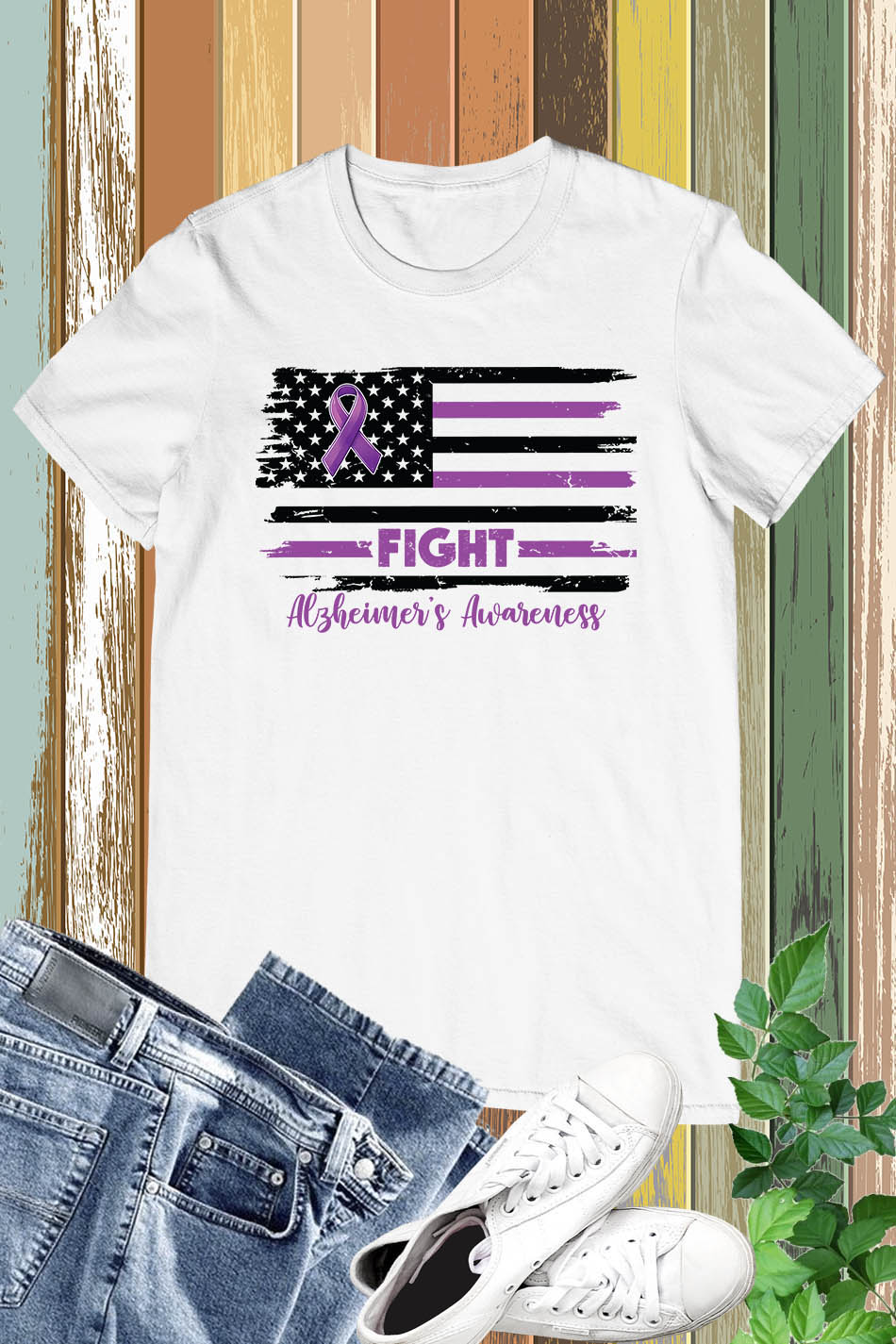 Fight Alzheimer USA Flag T Shirts