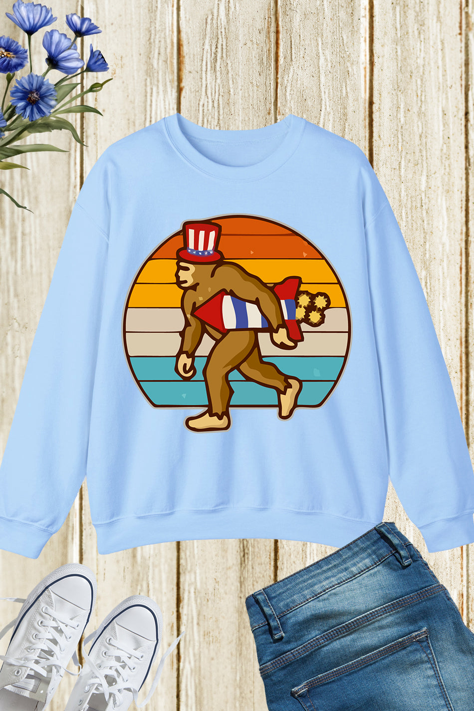 Retro Fourth 4th of July Firecracker Rocket Bigfoot Sweatshirt