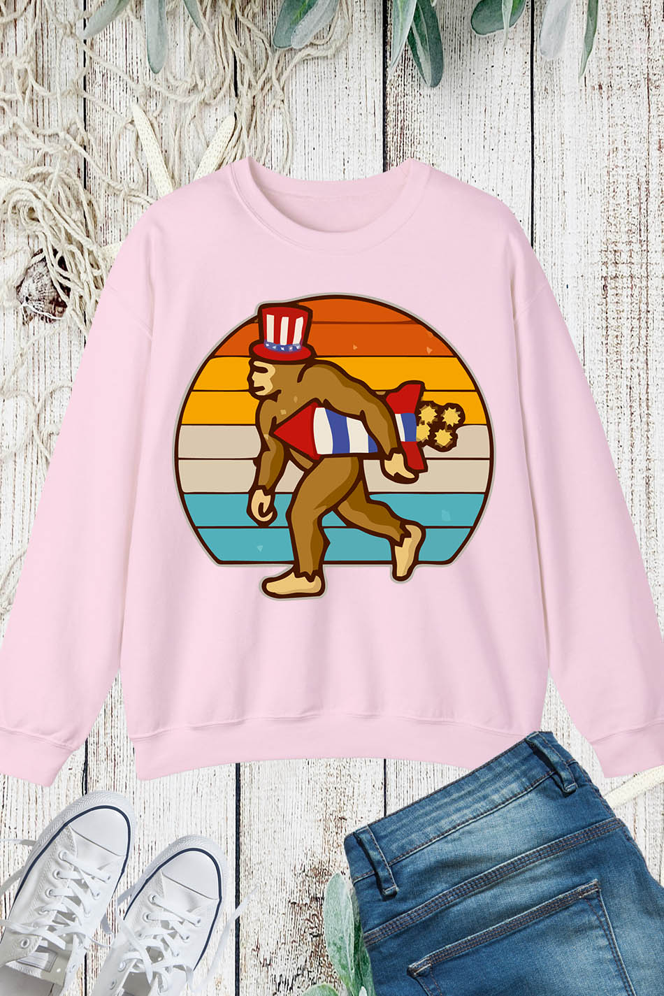 Retro Fourth 4th of July Firecracker Rocket Bigfoot Sweatshirt