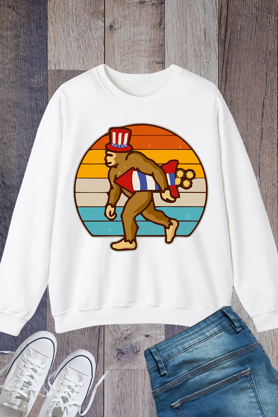 Retro Fourth 4th of July Firecracker Rocket Bigfoot Sweatshirt