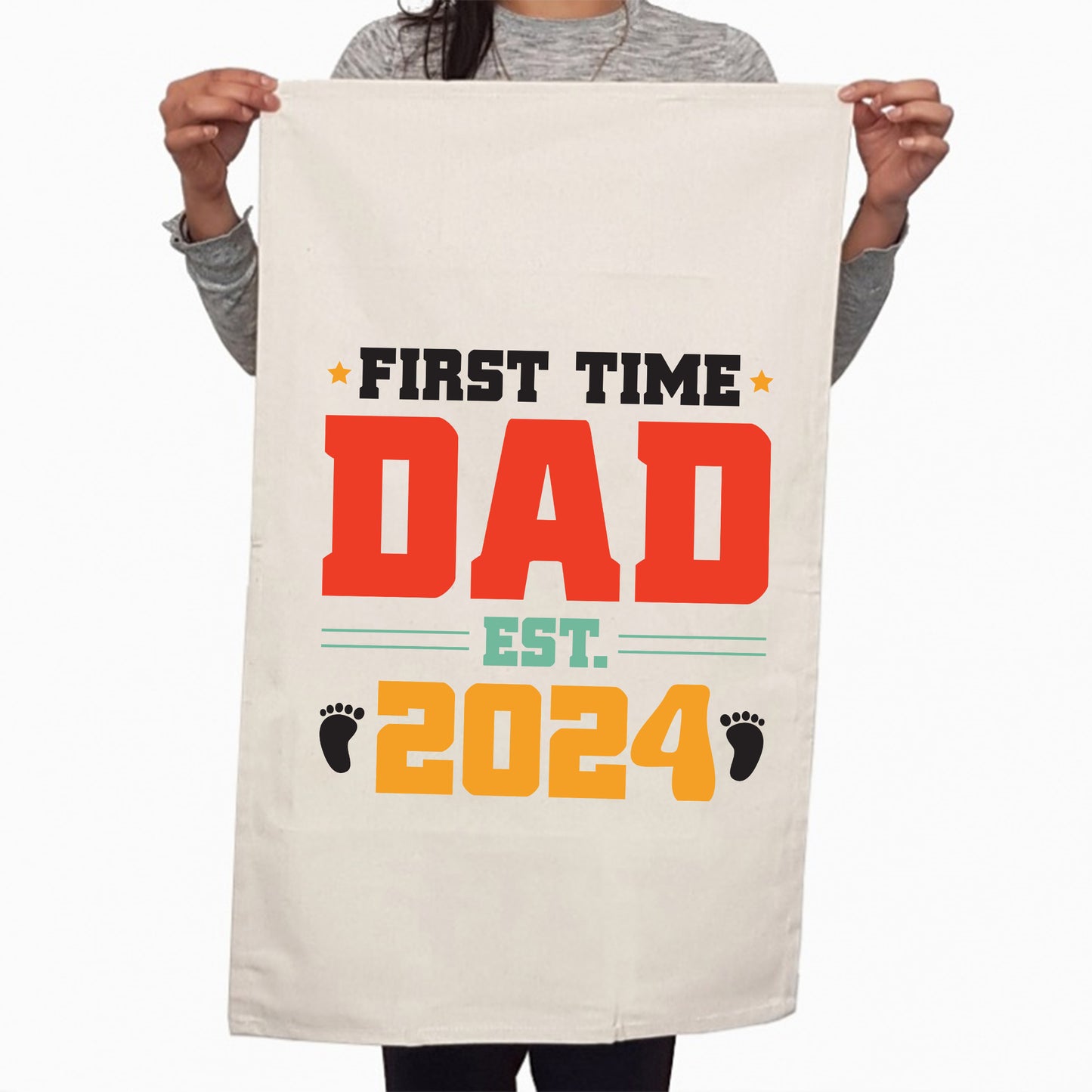 Dad EST 2024 Reveal Custom Cute Fathers Day Kitchen Table Tea Towel