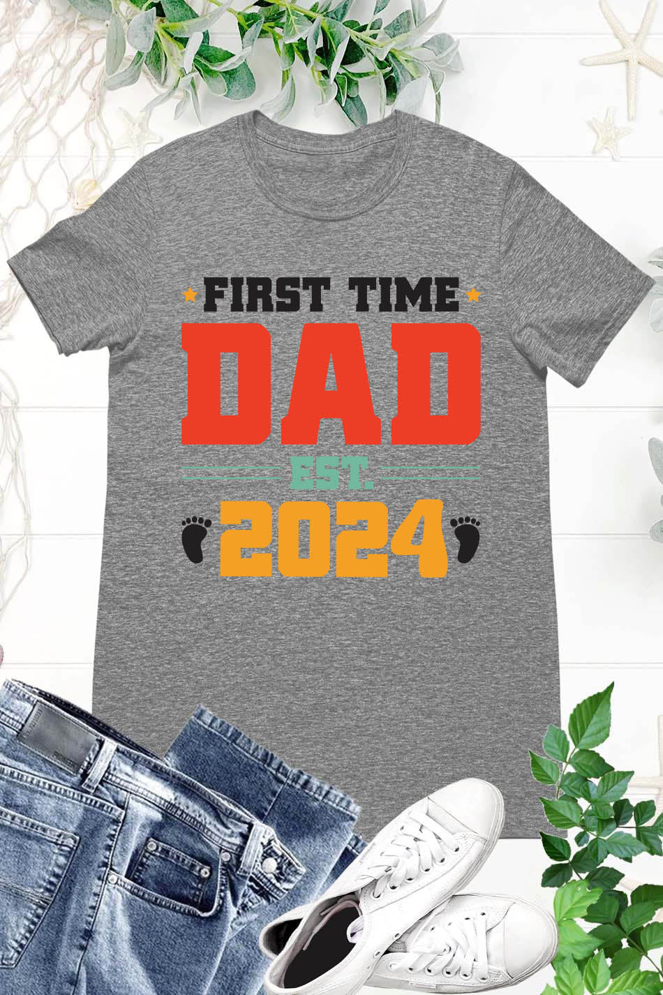 Dad EST 2024 Reveal Custom Short Sleeve Fathers Day T-Shirt Gift