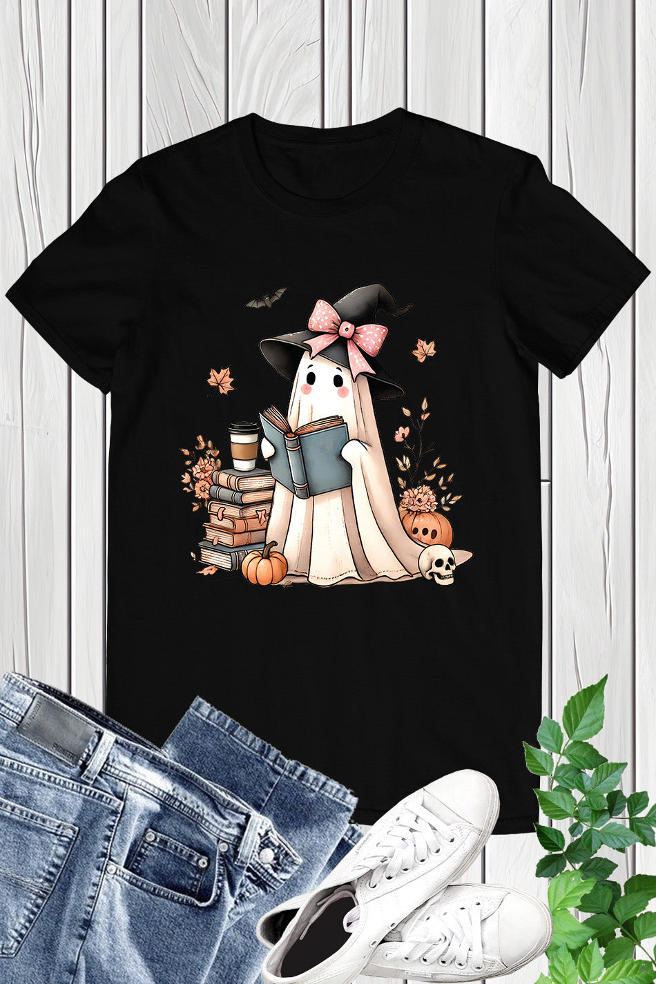 Halloween Fall Cute Ghost Read Book Shirt