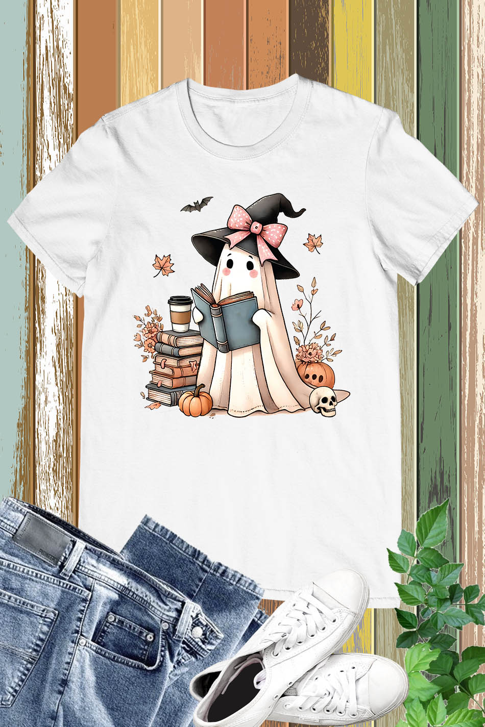 Halloween Fall Cute Ghost Read Book Shirt