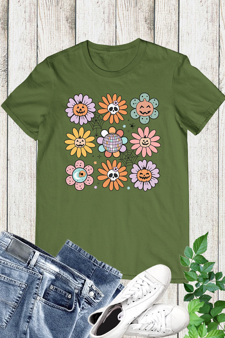 Retro Groovy Halloween Fall Daisy Flower Shirt