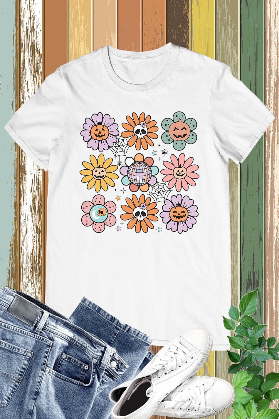 Retro Groovy Halloween Fall Daisy Flower Shirt