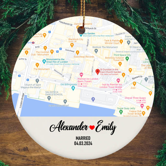 Custom Wedding Map Ornaments