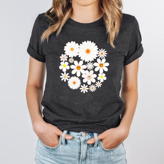 Retro Happy Flowers Smile Face Aesthetic Vintage Custom Boho T-Shirts