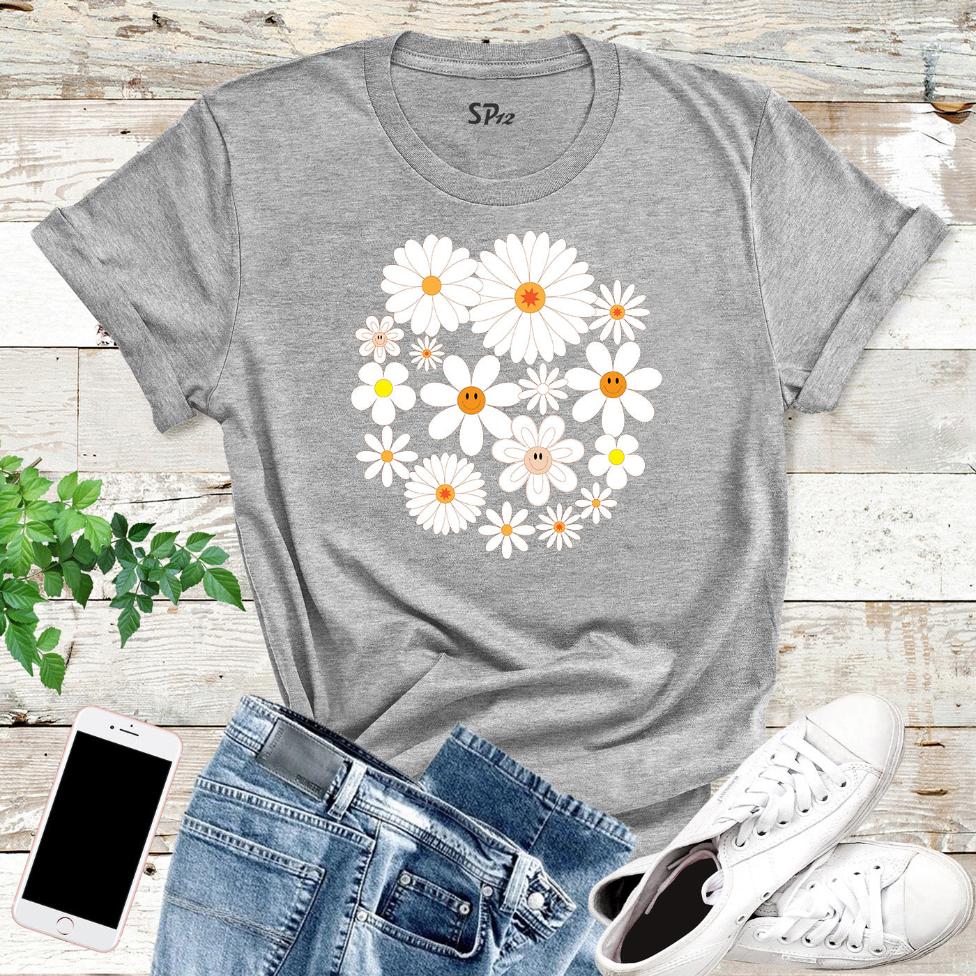 Retro Happy Flowers Smile Face Aesthetic Vintage Custom Boho T-Shirts