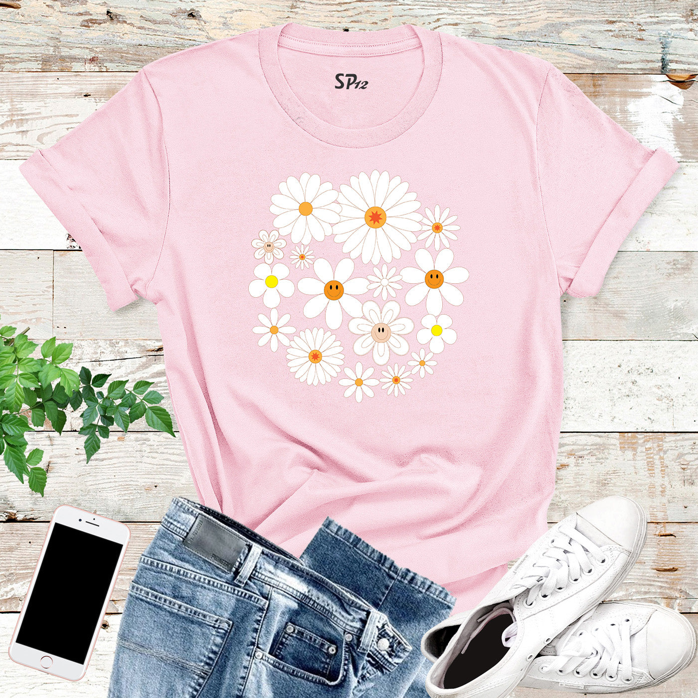 Retro Happy Flowers Smile Face Aesthetic Vintage Custom Boho T-Shirts