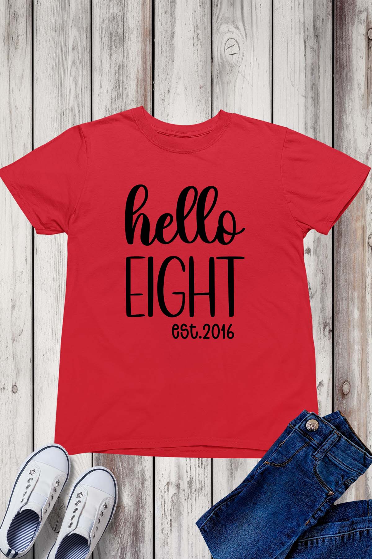 Hello Eight est 2016 Kids Birthday Shirt