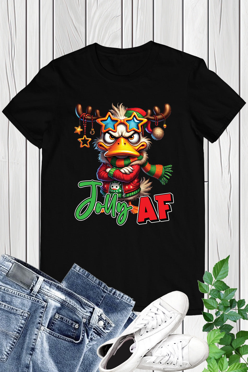 Sarcastic Grumpy Duck Jolly Af Christmas Shirt