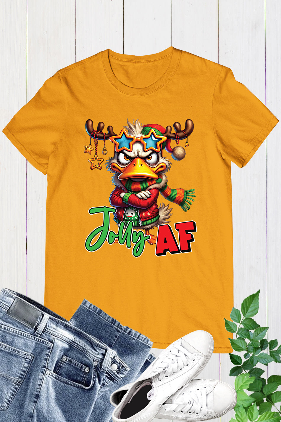 Sarcastic Grumpy Duck Jolly Af Christmas Shirt