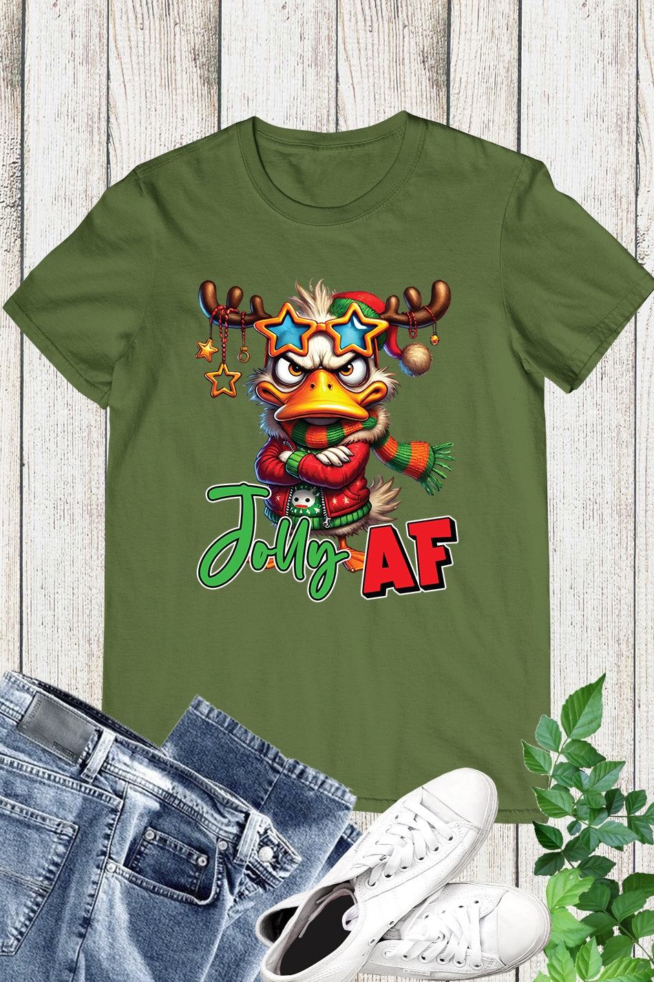 Sarcastic Grumpy Duck Jolly Af Christmas Shirt