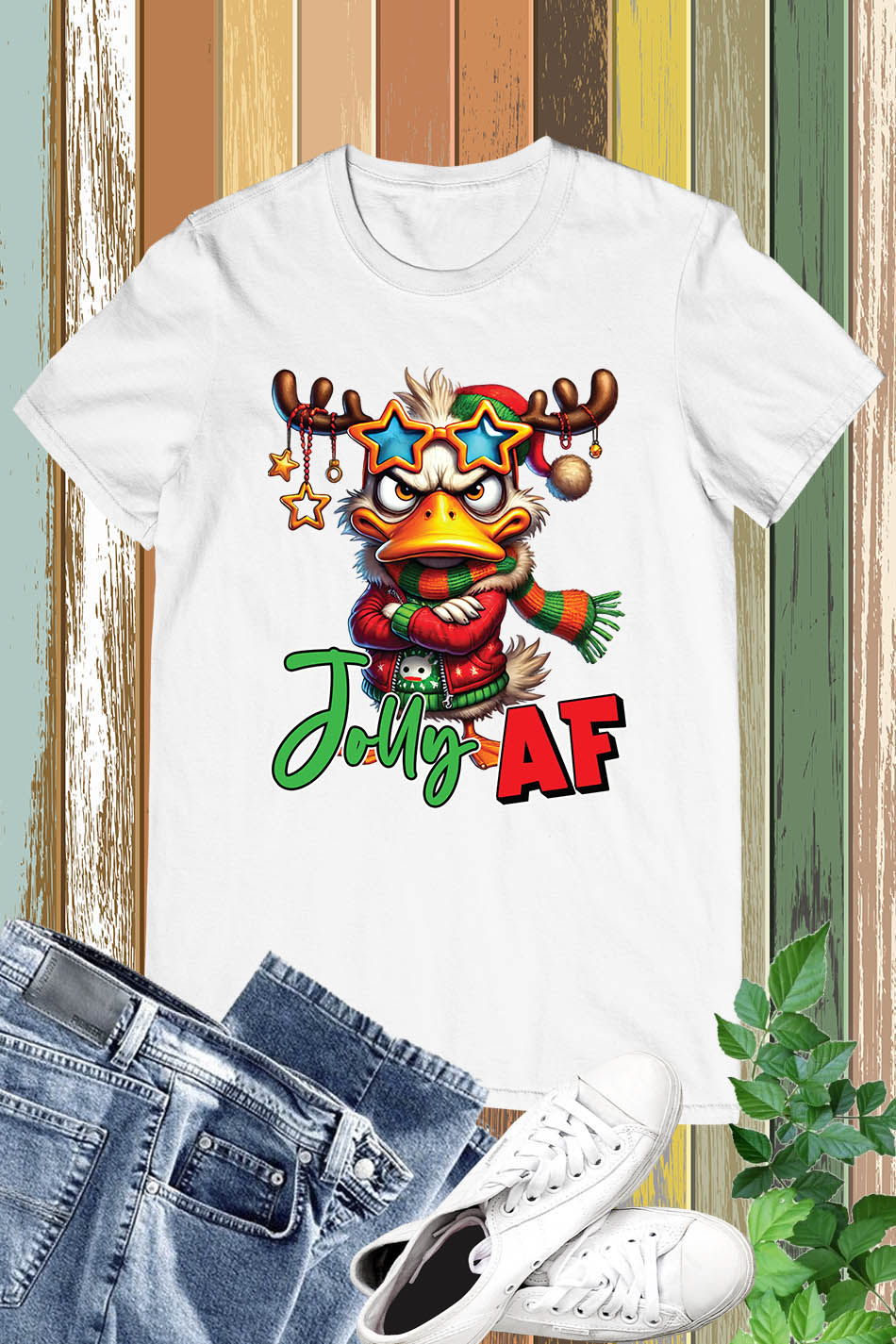 Sarcastic Grumpy Duck Jolly Af Christmas Shirt