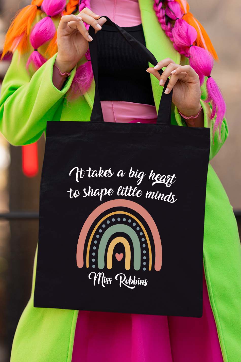 It Takes a Big heart Teacher Rainbow Tote Bag