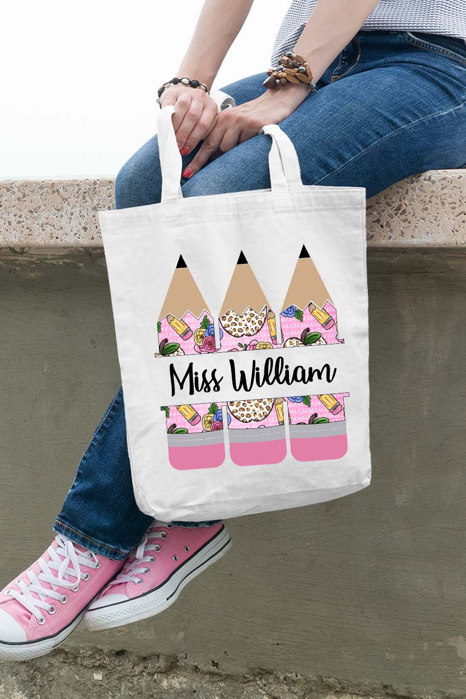 Personalized Crayon Teacher Tote Bag