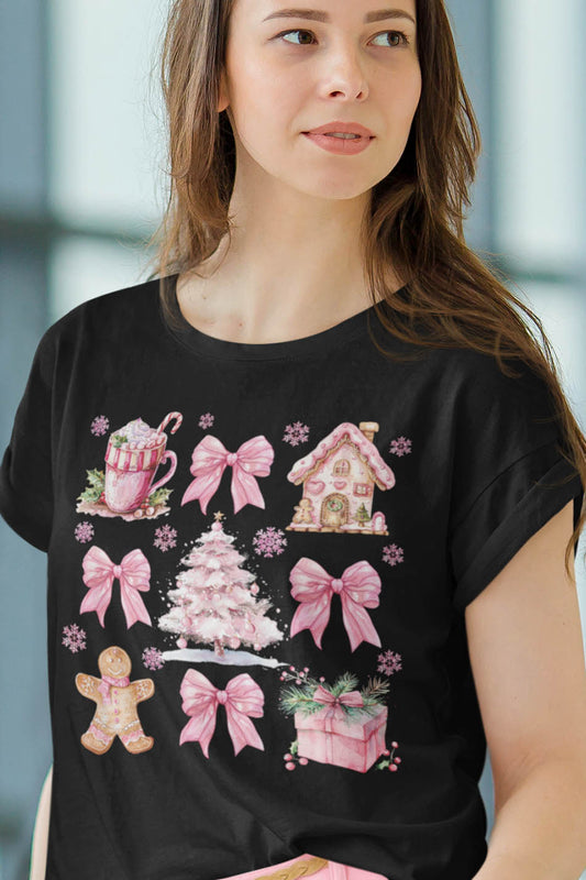 Retro Pink Christmas Coquette Bow Shirt