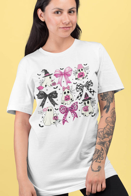 Halloween Pink Ghost Coquette Bow Shirt