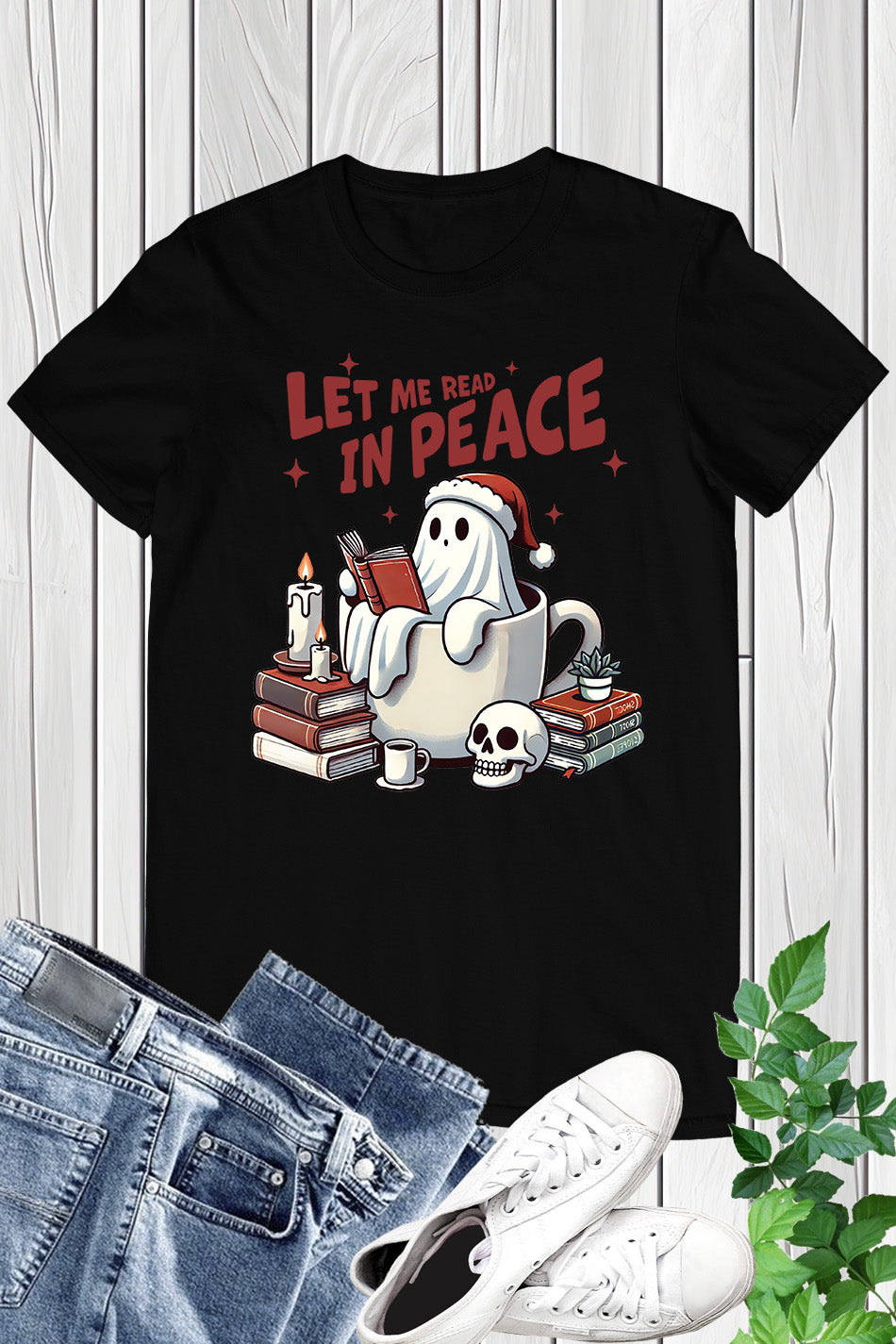 Let Me Read in Peace Halloween Christmas Books Shirt