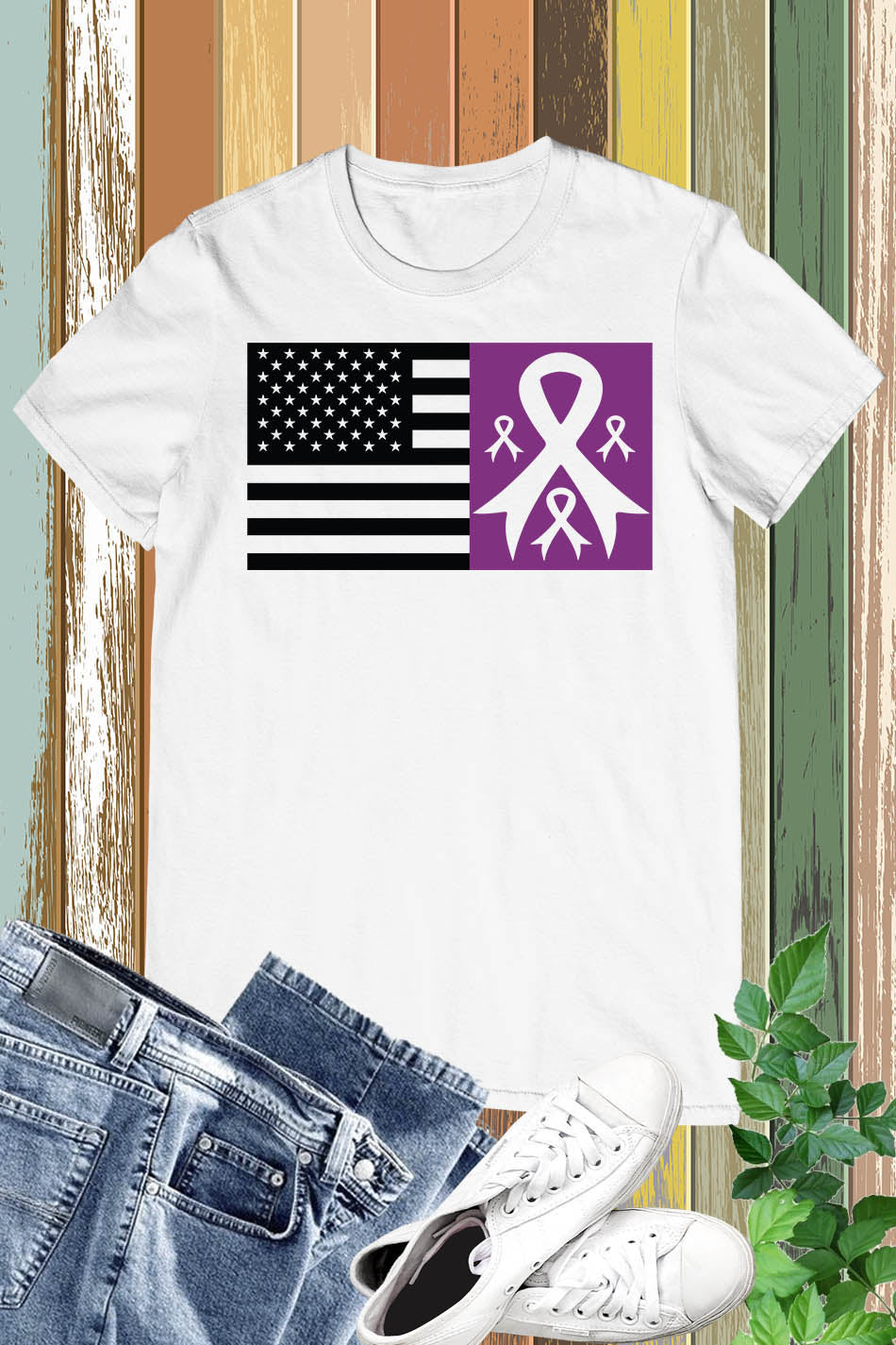 Alzheimer's Awareness American Flag T Shirts