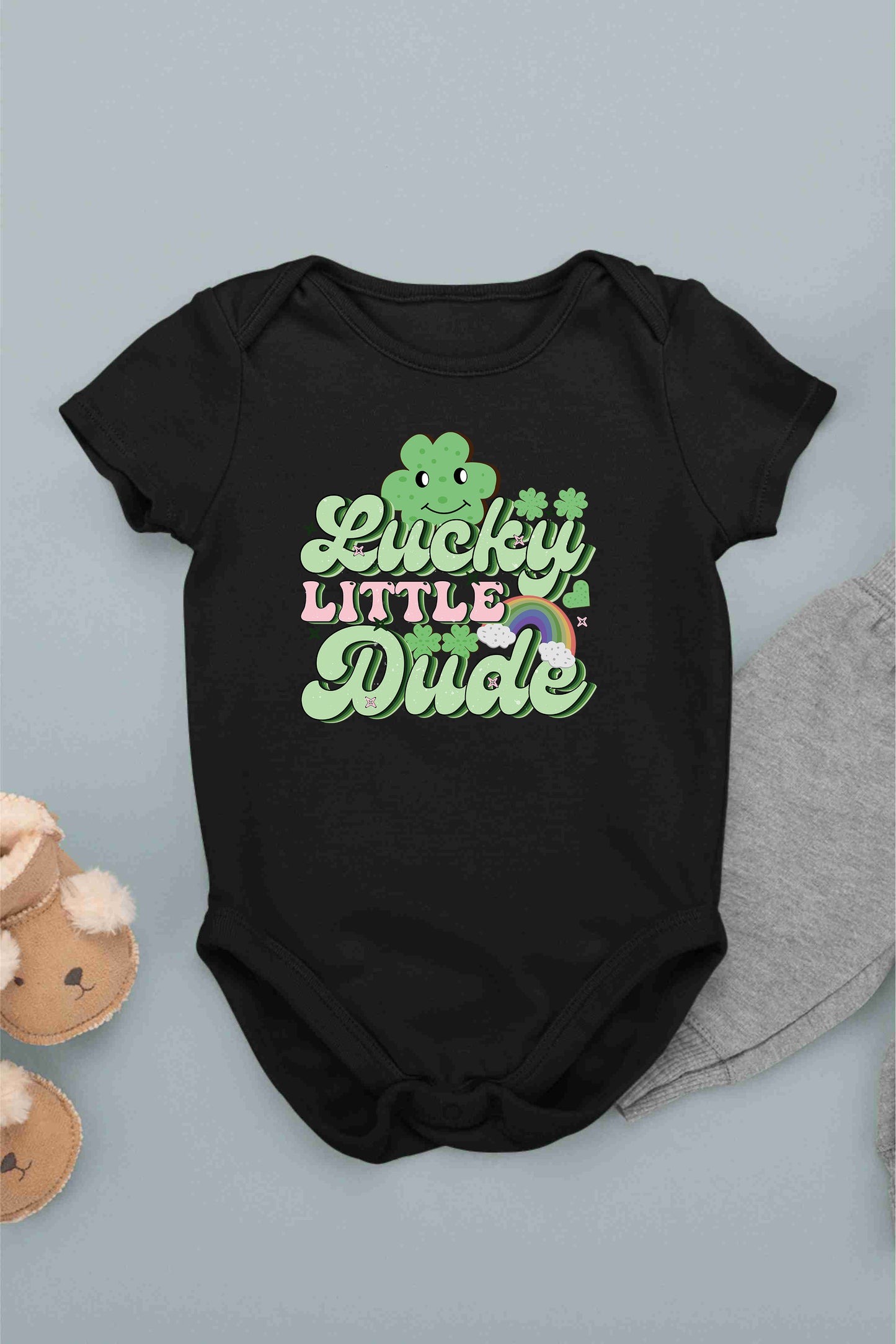 Lucky Little Dude Retro St Patricks Day Baby Bodysuit