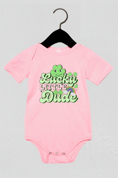 Lucky Little Dude Retro St Patricks Day Baby Bodysuit