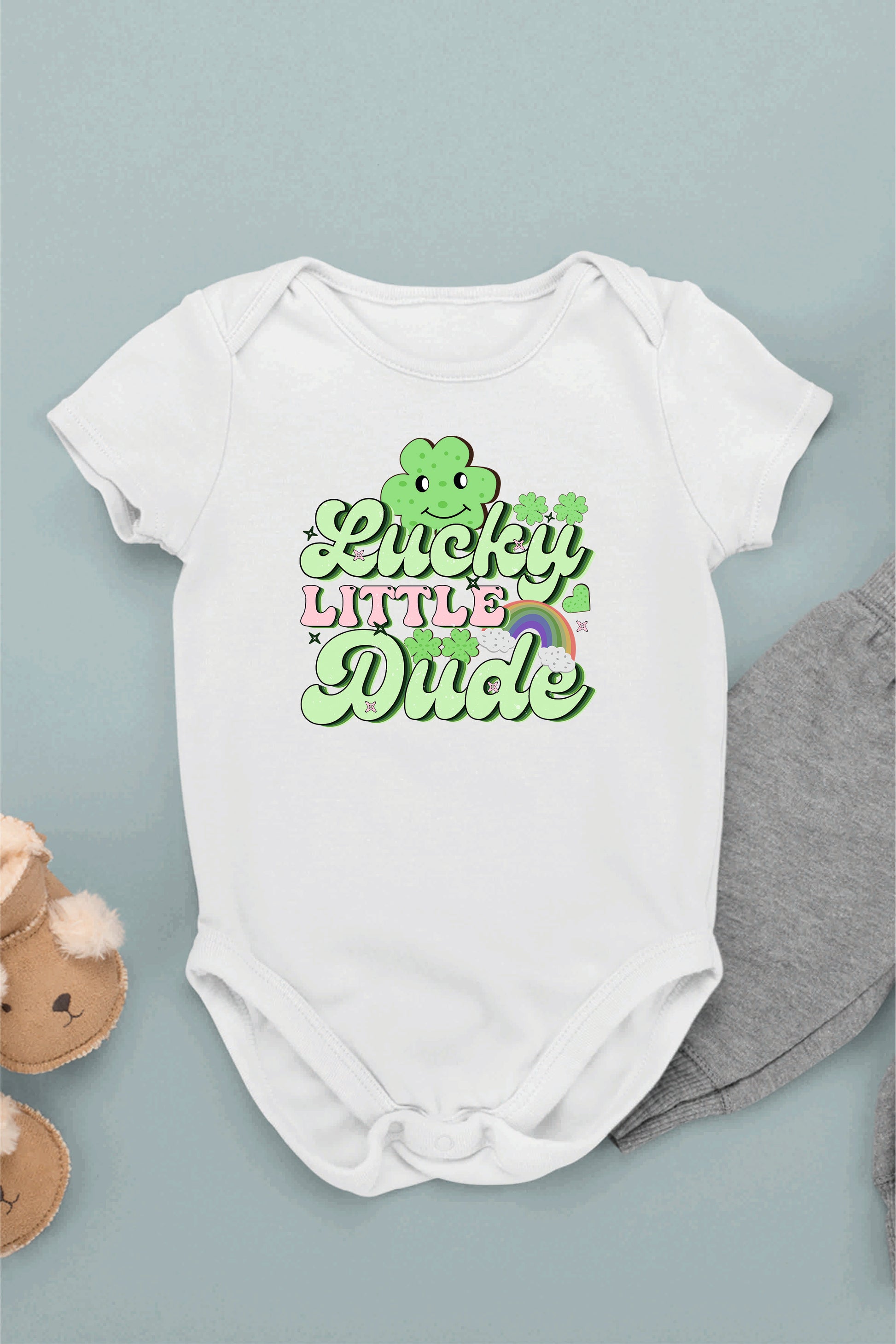 Lucky Little Dude Retro St Patricks Day Baby Bodysuit