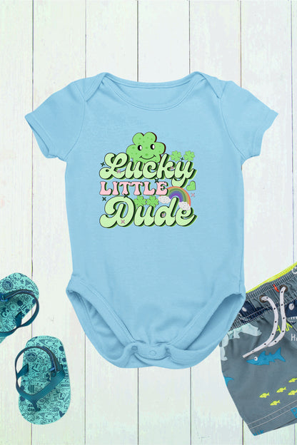 Lucky Little Dude Retro St Patricks Day Baby Bodysuit