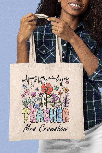 Helping Little Minds Grow Wildflower Custom Teacher Tote Bag