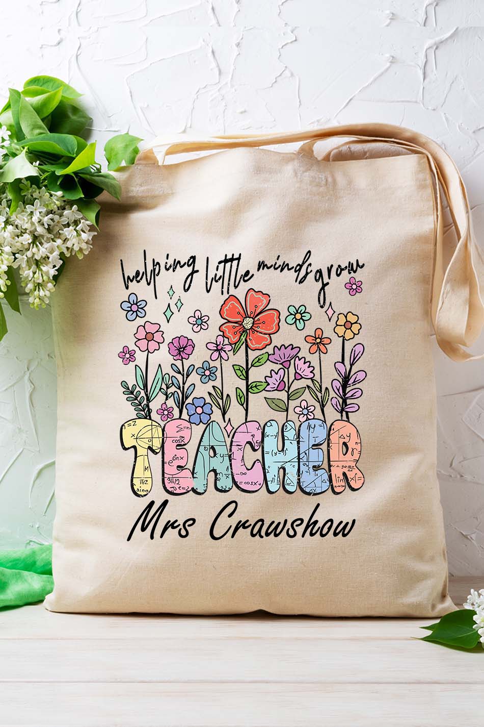 Helping Little Minds Grow Wildflower Custom Teacher Tote Bag