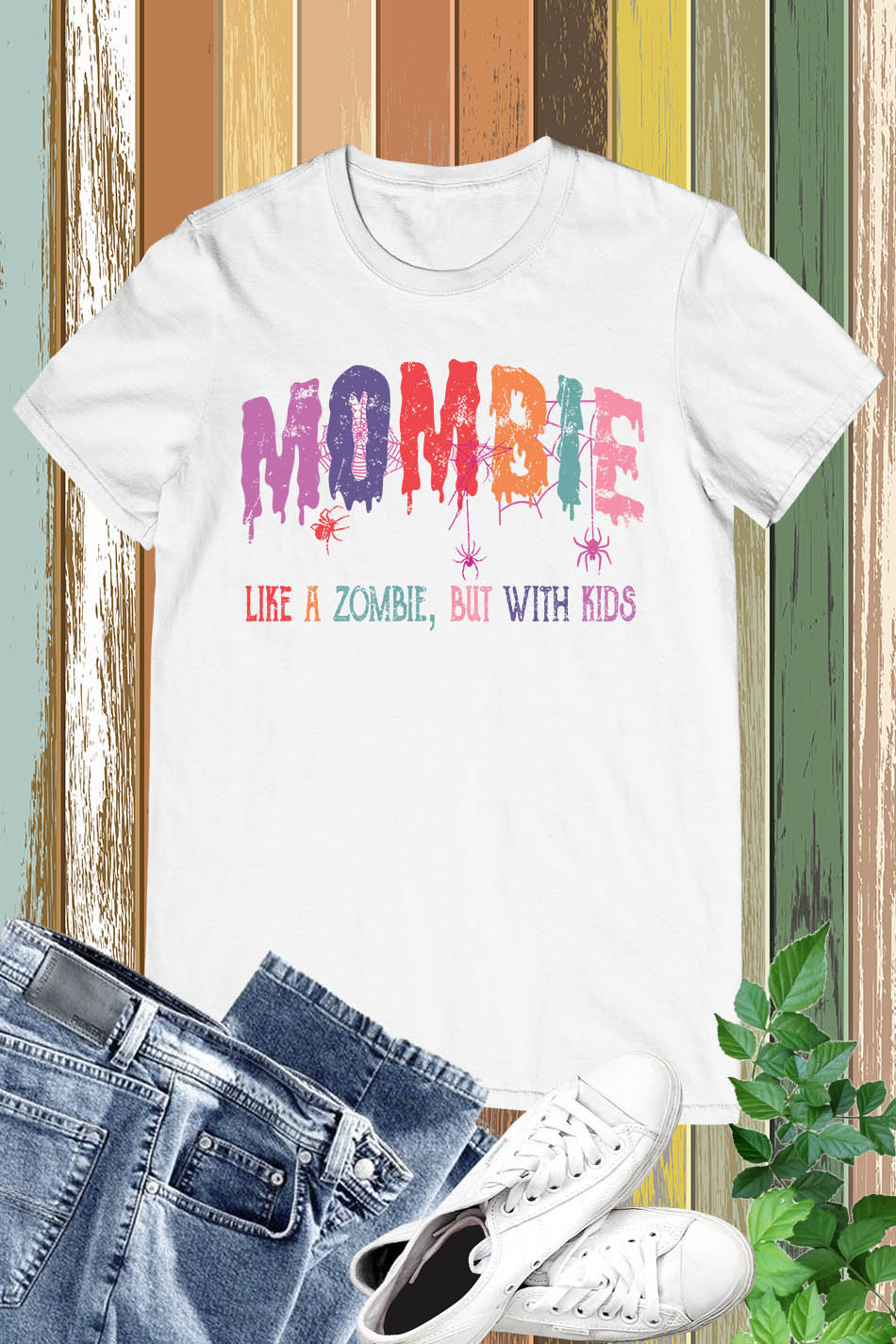 Mombie Retro Halloween Ghost Spider Web Shirt