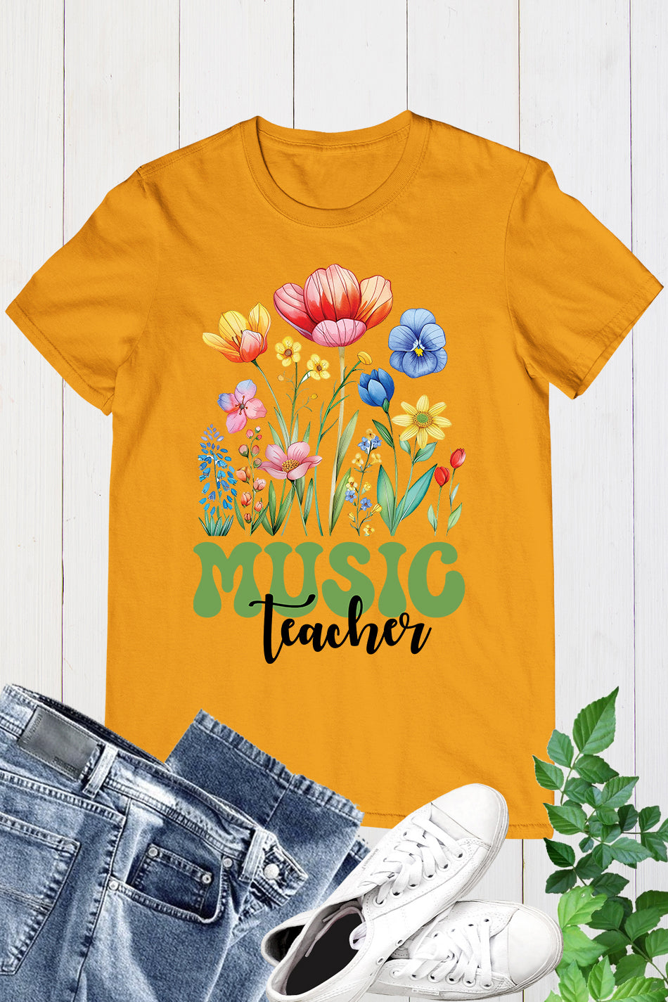 Retro Music Teacher Wildflower T Shirt