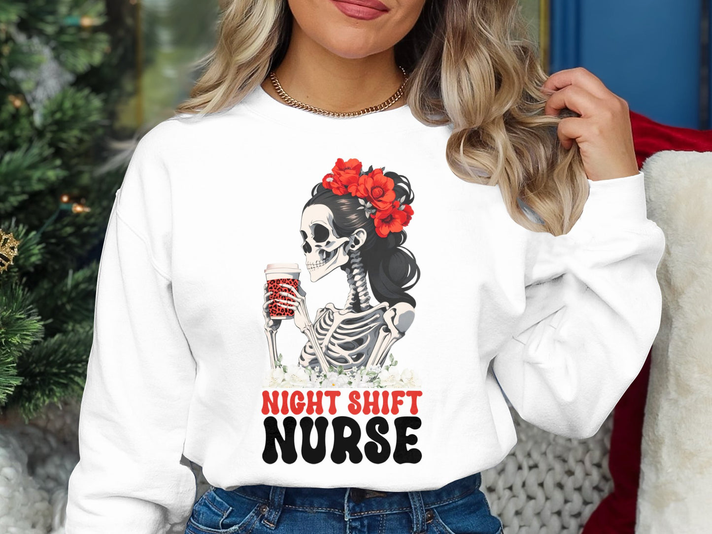 Night Shift Nurse Squad Skeleton Coffee Sweatshirt