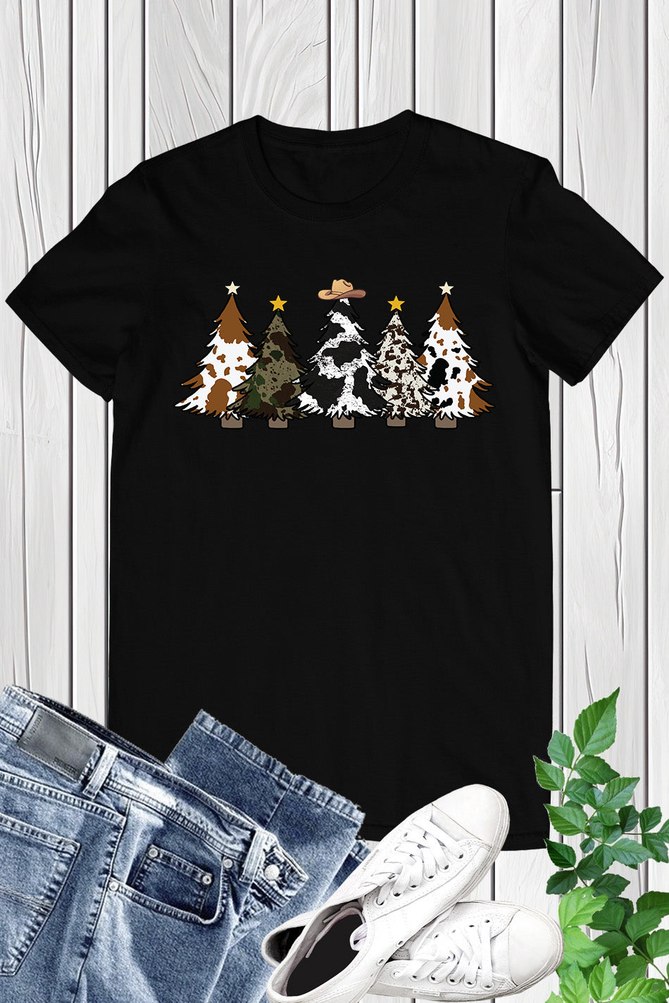 Christmas Trees Cowhide Western Shirt