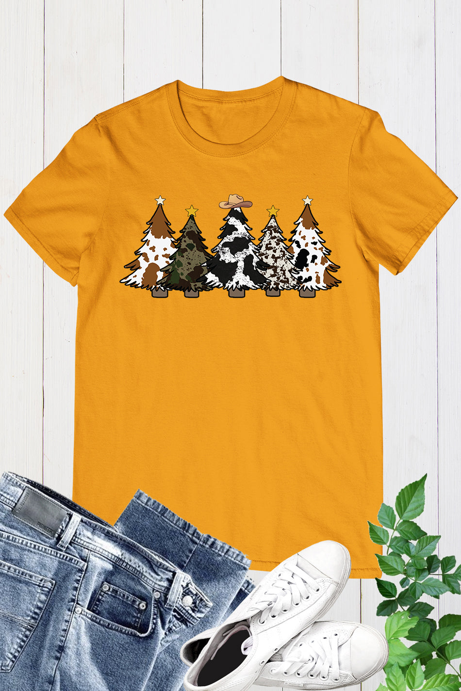 Christmas Trees Cowhide Western Shirt