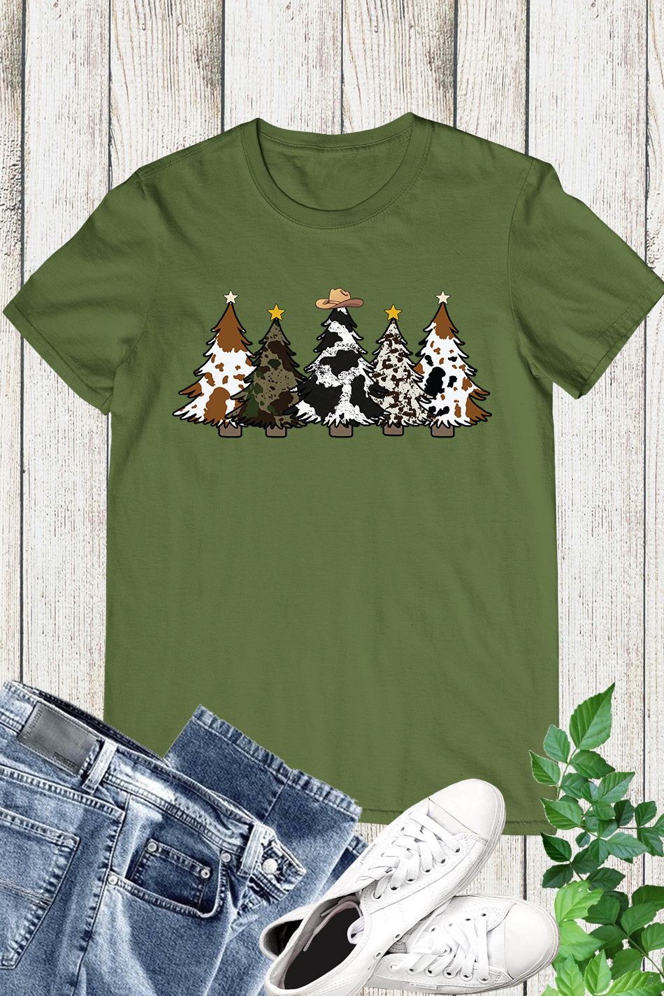 Christmas Trees Cowhide Western Shirt