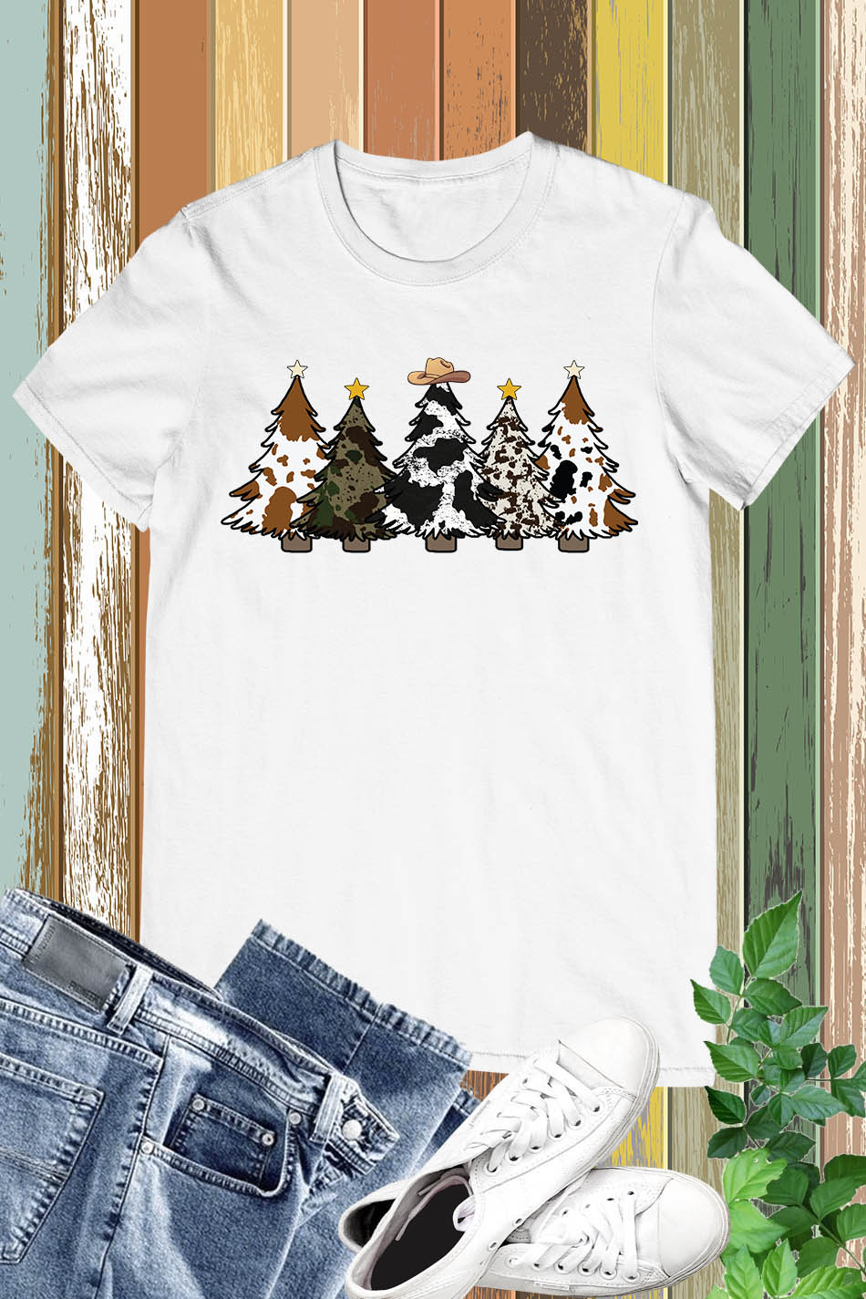 Christmas Trees Cowhide Western Shirt