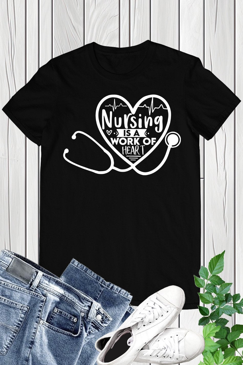 Nursing is a work of heart Retro Groovy Nurse Shirt