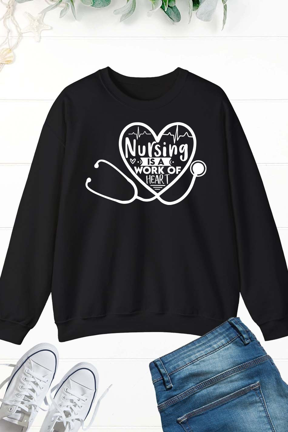 Nursing is a work of heart Retro Groovy Nurse Sweatshirt