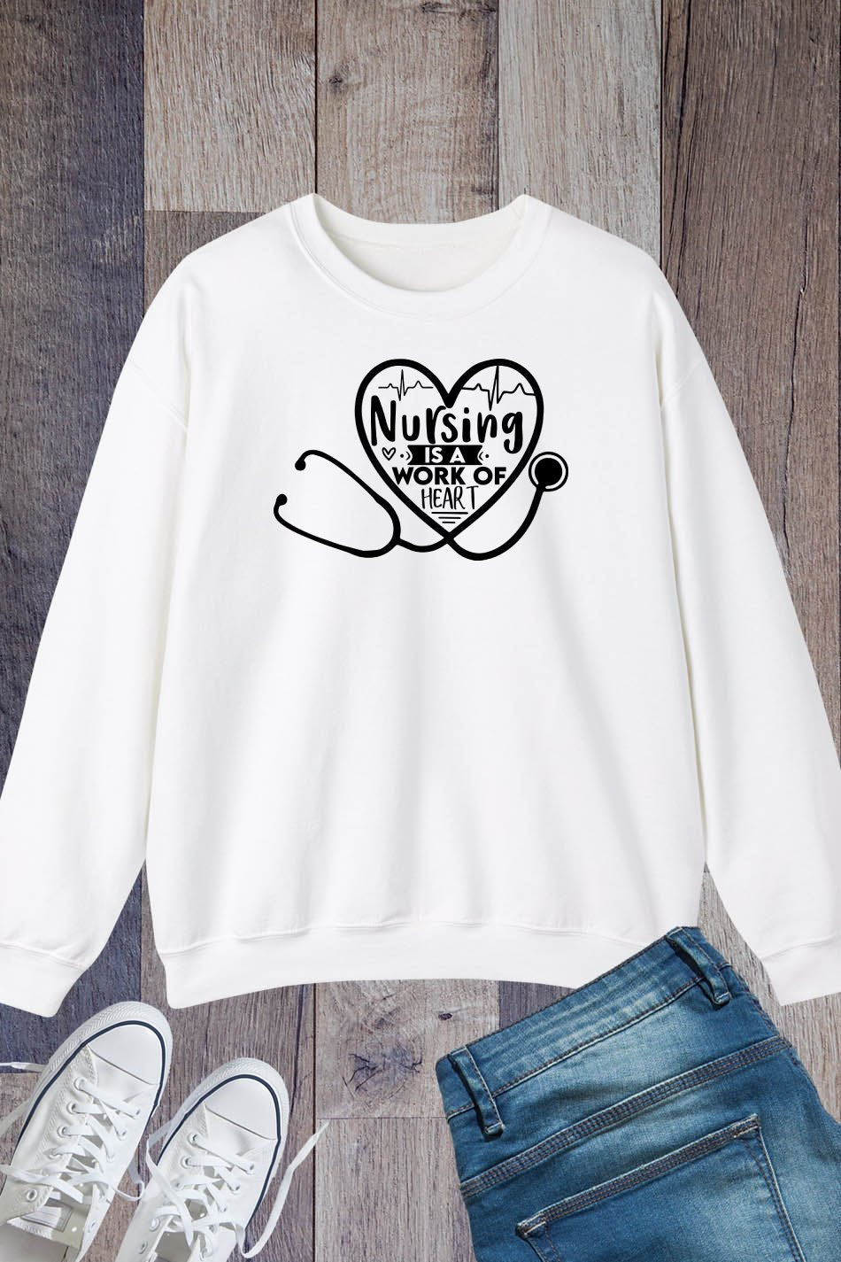 Nursing is a work of heart Retro Groovy Nurse Sweatshirt