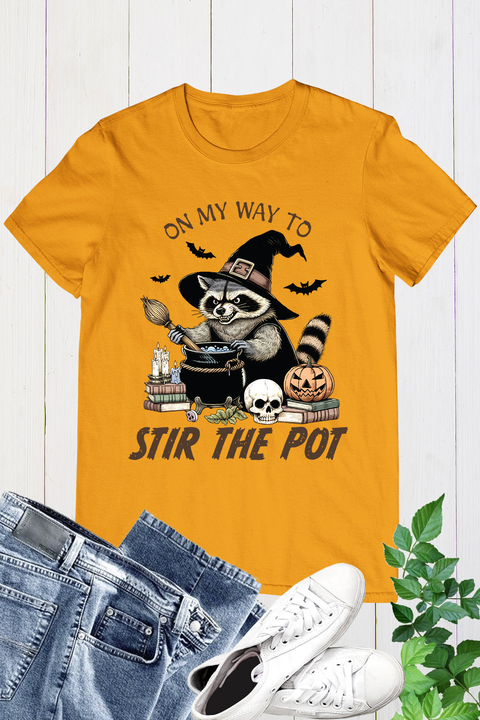 Raccoon Vintage Halloween Witch Shirt