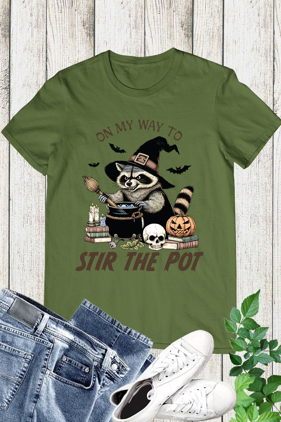 Raccoon Vintage Halloween Witch Shirt